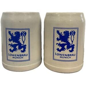 LOT of 2 Vintage Stoneware Lowenbrau Munich .5L German Beer Stein Mugs